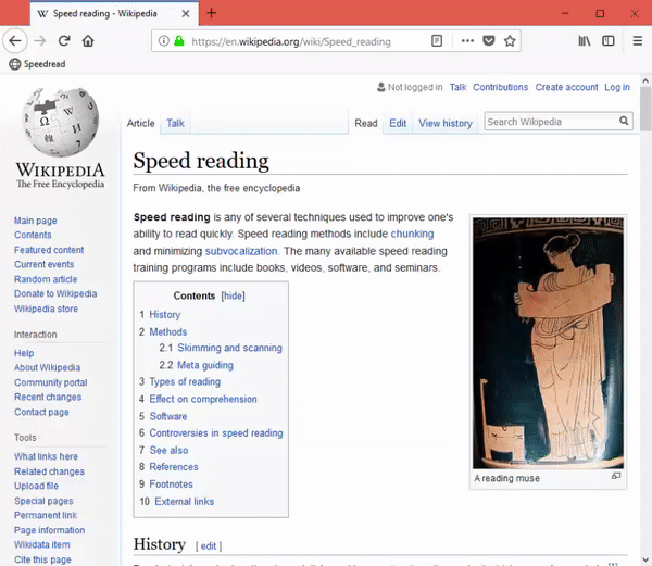 A gif showing the use of a bookmarklet that let's the user spead
read text that they select with their mouse.